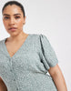 Vero Moda Curve button up mini skater dress in sage green spot