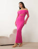 Kaiia exclusive textured mesh bardot angel sleeve sheer panel detail maxi dress in pink