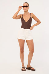 Perfect Stranger Maui Buckle Low Rise Linen Shorts White