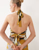 tie back halter midi dress in abstract print