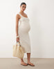 Mamalicious Maternity square neck jersey crochet midi dress in cream and multi color stripes