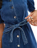 ONLY belted denim mini dress in mid blue wash