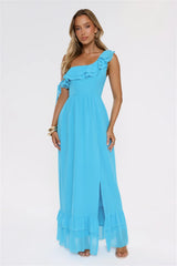 Diamond Horizon Off Shoulder Maxi Dress Blue