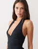 tie back halter neck midaxi dress in black