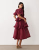 YAS premium volume tiered maxi dress in burgundy