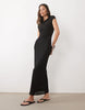 short sleeve double layer midaxi dress in black