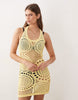 crochet knit summer mini dress in yellow