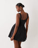 scoop ribbed bodice with poplin skirt mini dress in black