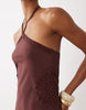 fit and flare crochet patch halter mini dress chocolate
