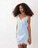 Abercrombie & Fitch satin lace trim strappy mini dress in light blue