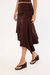 Feners Gresca Asymmetrical Midi Skirt Chocolat Moka
