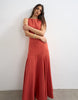 Topshop linen rich dropped waist full circle hem midi dress in burgundy