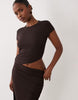 light rib cut-out midi dress in chocolate
