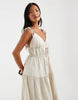 Vero Moda Petite tie shoulder cami midi tiered dress in oatmeal