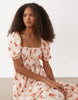 Miss Selfridge seersucker puff sleeve milkmaid maxi dress in peach floral print