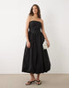 bandeau ruched midi dress in black