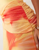 printed mesh halter maxi dress with draped sash detail in yellow floral