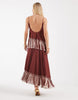 double tier layered two tone fringe satin cami maxi dress in burgundy