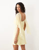chiffon cape layer satin mini dress in buttermilk