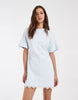 cinched waist lace detail mini dress in light blue