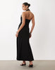 broderie halter midi dress in black