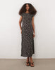 Mango cap sleeve crinkle midi dress in brown floral print
