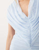gathered drape v neck stretch chiffon maxi dress in baby blue