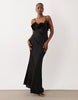 VILA ruffle detail satin cami maxi dress in black