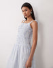 Esmee tie strap shirred maxi beach dress in blue & white stripe