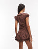 COLLUSION shirt dress with micro frill skirt in brown
