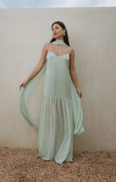 Dalia Maxi Dress ~ Pistachio Luxe Satin