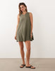 JDY linen blend pleated mini dress in khaki