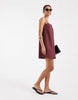 denim cami mini dress with button detail in burgundy