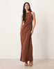 racer cupro tuck detail maxi dress in chocolate
