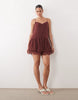 Abercrombie & Fitch v neck ruffle hem mini dress in burgundy