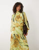 high neck deep cuff maxi dress in yellow floral