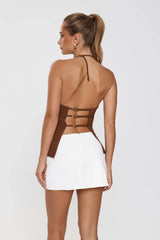 Modern Preppy Tailored Halter Top Brown