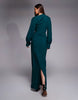 Tall high neck drape maxi dress with drape skirt in teal