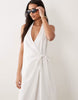 cotton linen halterneck wrap maxi sundress in cream