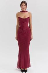 cabernet fluted hem mesh maxi skirt