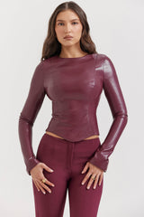 wine vegan leather top