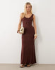 sleeveless scoop neck maxi dress in chocolate
