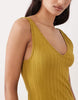 wide rib sleeveless V neck midi dress in mustard