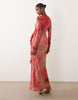 Daska frill long sleeve maxi dress in red print