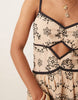 cami cut out embroidered maxi dress in stone with black tipping
