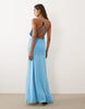 Murci slinky halterneck cowl strappy bead detail scallop hem maxi dress in bright blue
