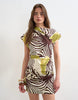 Topshop linen rich drape asymmetric mini dress in khaki and brown abstract animal print
