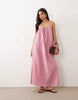 Kaiia exclusive cotton blend halterneck trapeze maxi sundress in pink