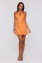 Sunlit Petals Halter Mini Dress Orange