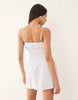 The Frolic exclusive poplin look shirred tie front cami flippy hem mini dress in blue and white stripe
